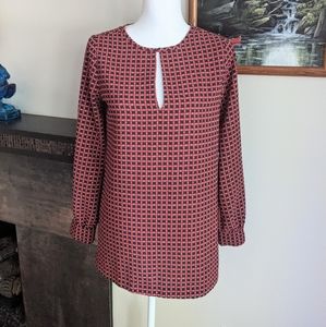 Joie Women's XS Loose Fit Keyhole Check Geometric Print Long Sleeve Long Blouse